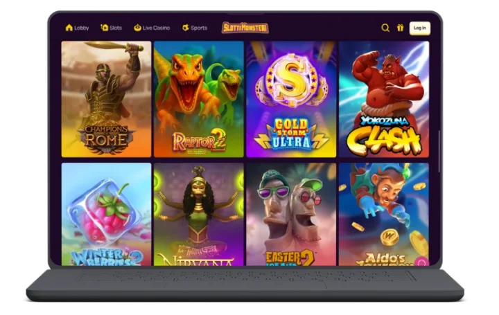 The SlottiMonsteri lobby on a laptop
